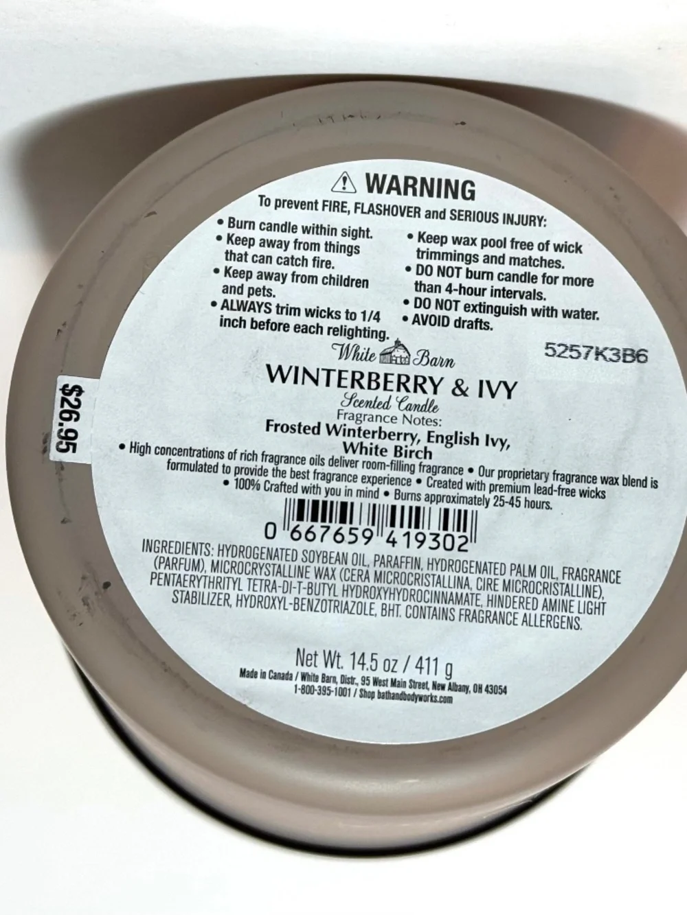 WINTERBERRY & IVY 3 Wick Candle